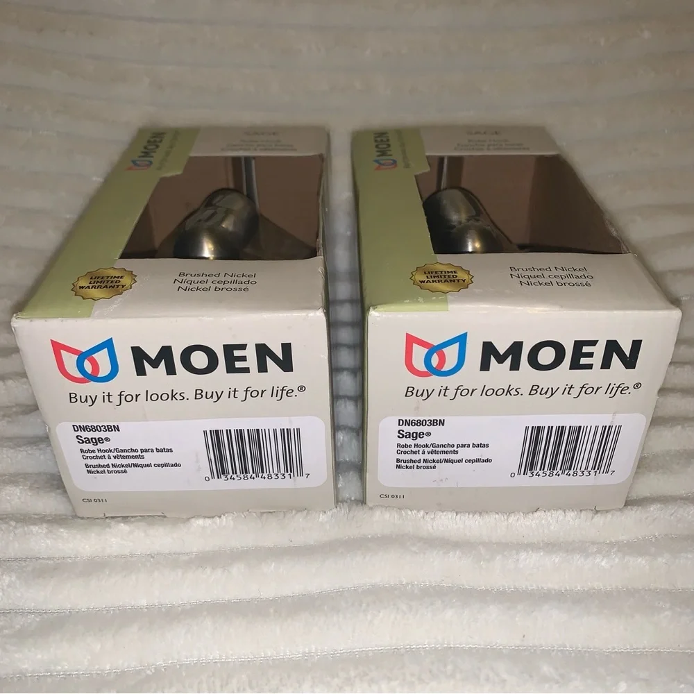 Lot of 2 MOEN Inspirations SAGE COLLECTION Brushed Nickel Robe Hooks DN6803BN